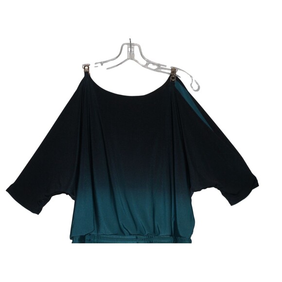 Xscape Cold Shoulder Cocktail Dress Goldtone Shoulder Straps Black Cyan Sz 8 EUC - Picture 3 of 6
